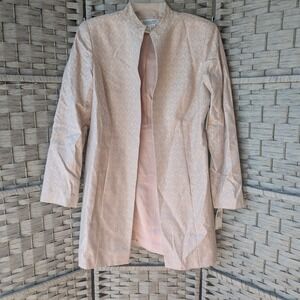 Vtg Due per Due Silk Blend Jacquard Brocade Longline Lady Jacket Pink Ivory 8P